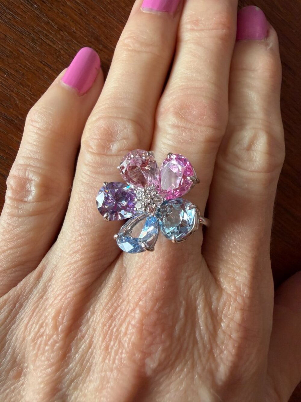 Dani Daniel K Multi-Color Lab Created Sapphire Flower Ring Pink Blue Purple 925